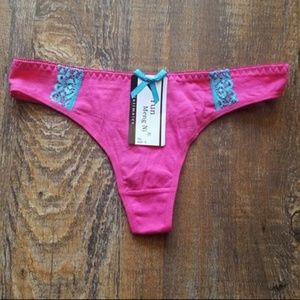 Cotton Thong Panty With Contrasting Lace Accent